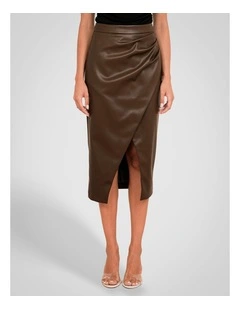 Sarai Vegan Leather Skirt in Brown