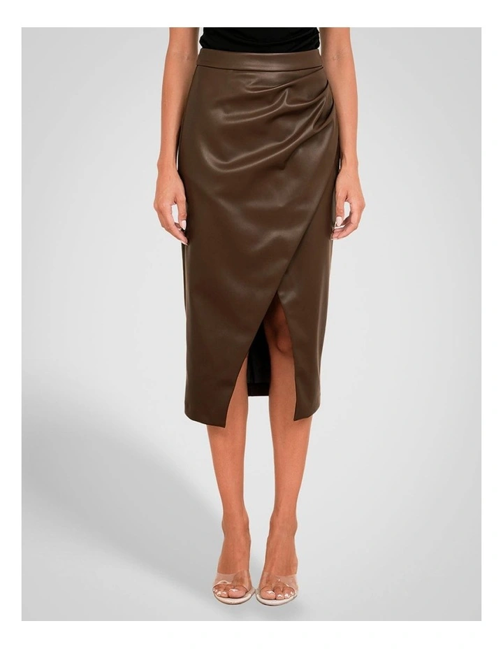 Sarai Vegan Leather Skirt in Brown image 1