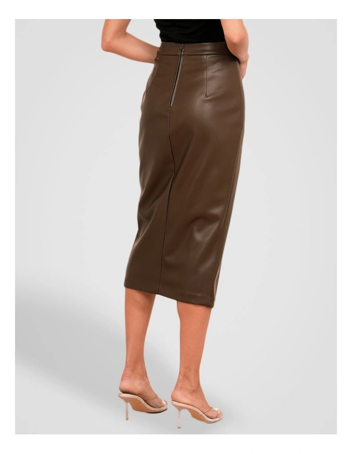 Sarai Vegan Leather Skirt in Brown image 2