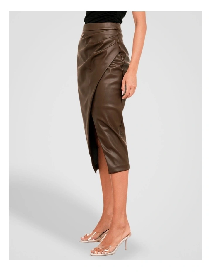 Sarai Vegan Leather Skirt in Brown image 3