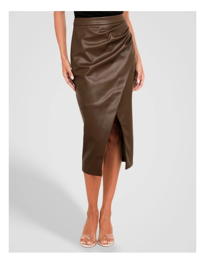 Sarai Vegan Leather Skirt in Brown image 4
