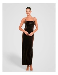 Berlin Cowl Neck Velvet Gown in Brown