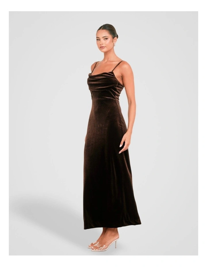 Berlin Cowl Neck Velvet Gown in Brown image 3