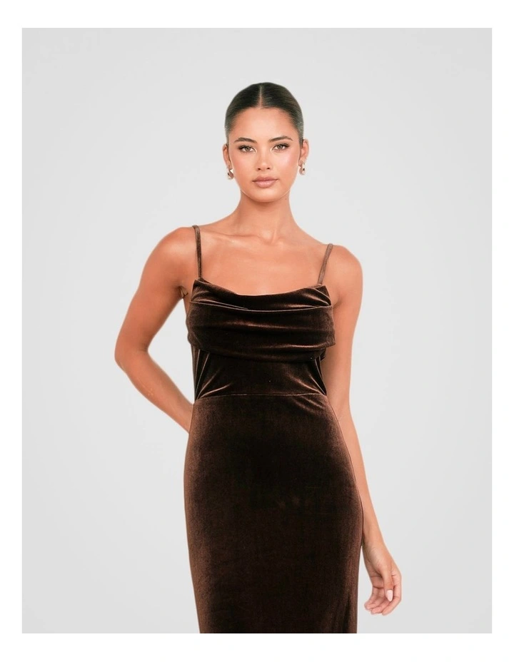 Berlin Cowl Neck Velvet Gown in Brown image 4