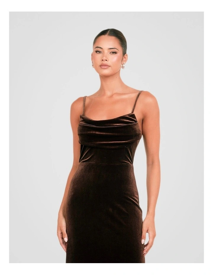 Berlin Cowl Neck Velvet Gown in Brown image 5