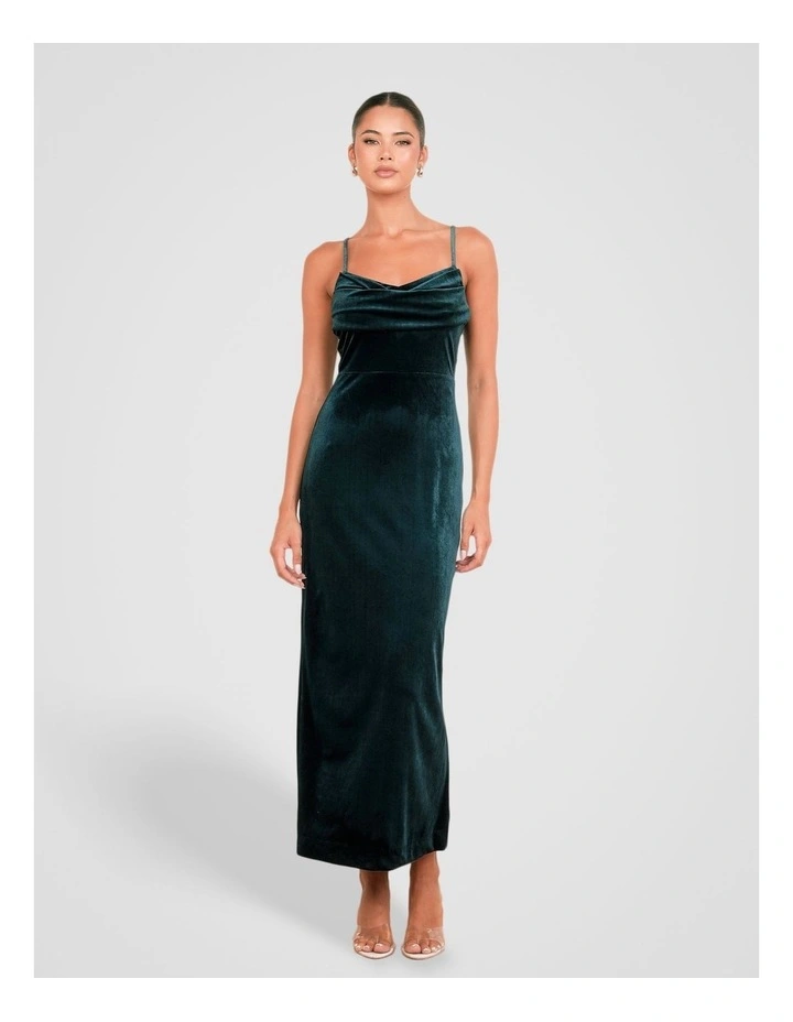 Berlin Cowl Neck Velvet Gown in Teal image 1