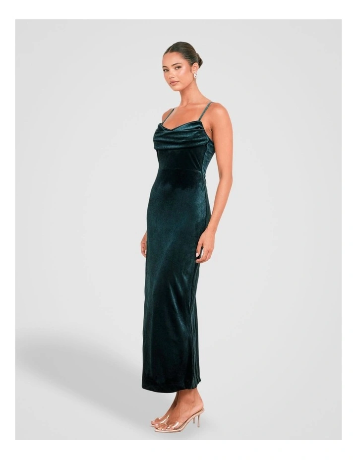 Berlin Cowl Neck Velvet Gown in Teal image 3