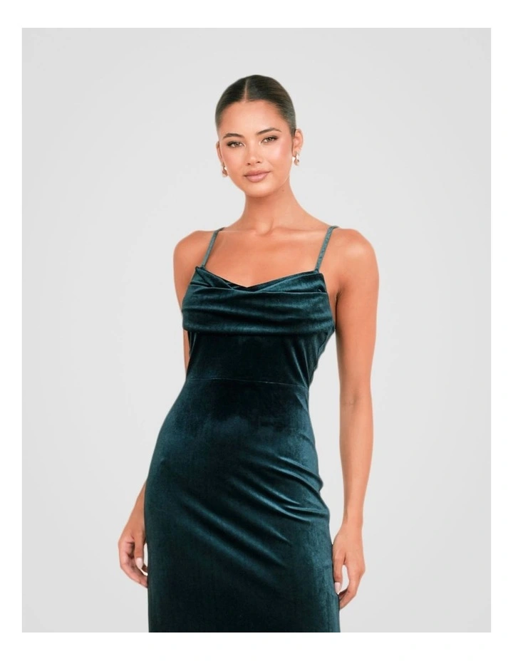 Berlin Cowl Neck Velvet Gown in Teal image 4