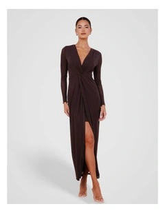 Jolie V-Neck Knot Gown in Brown