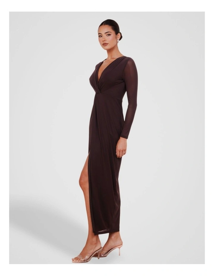Jolie V-Neck Knot Gown in Brown image 3
