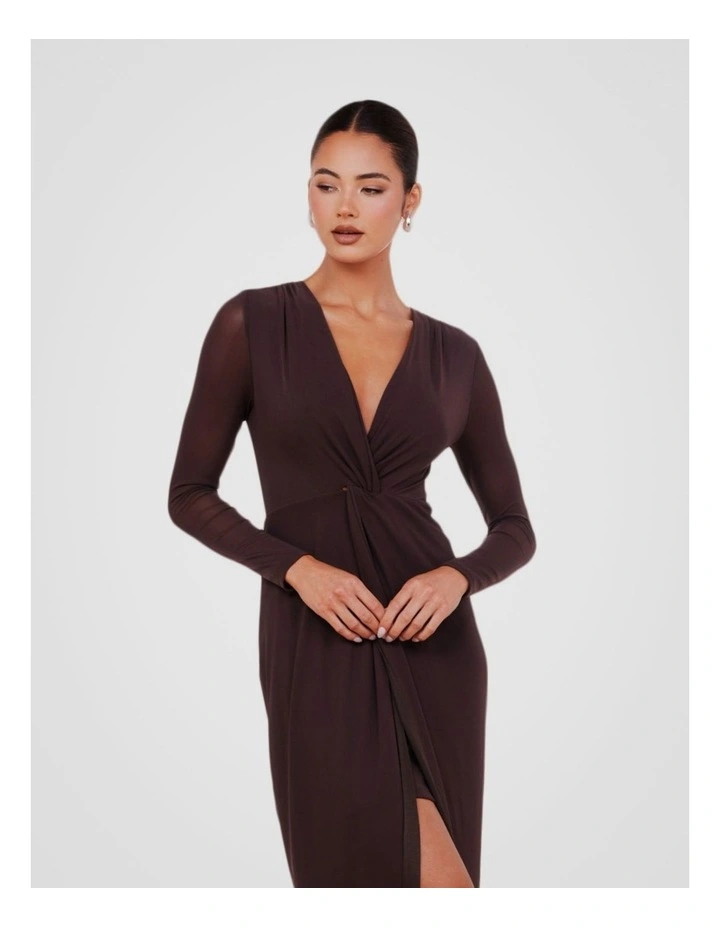 Jolie V-Neck Knot Gown in Brown image 5