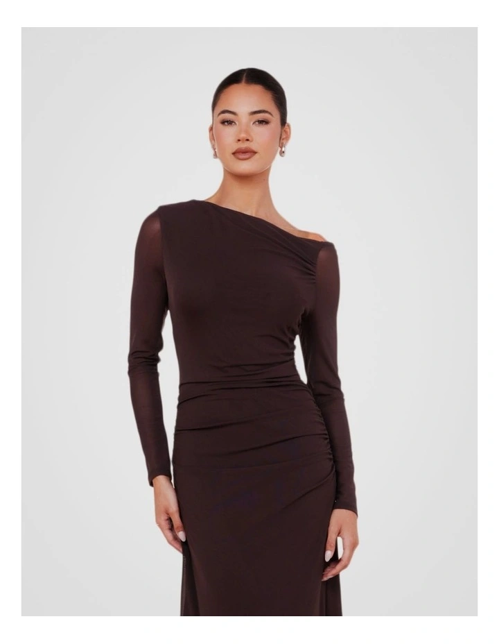 Azlynn Asymmetric Maxi Dress in Brown image 4