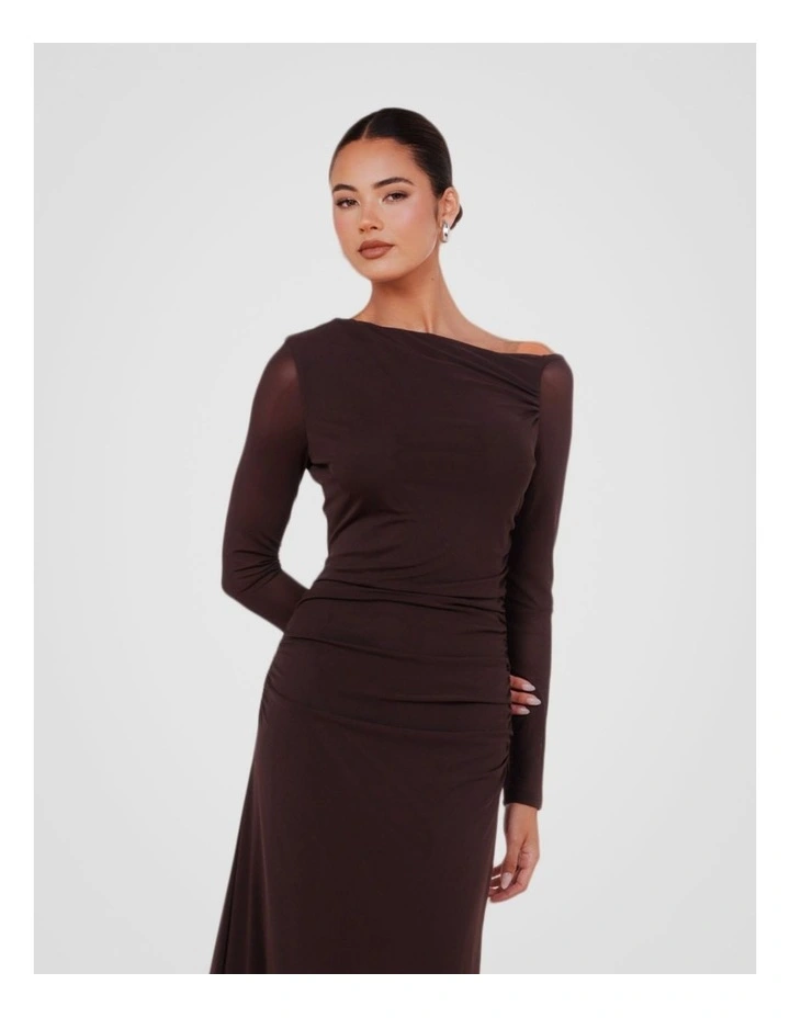 Azlynn Asymmetric Maxi Dress in Brown image 5