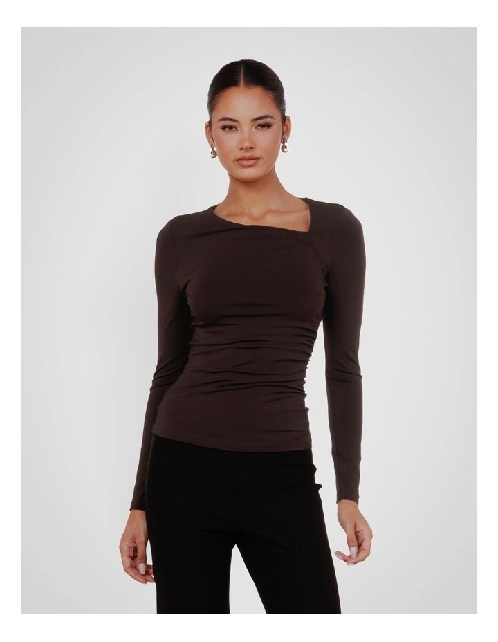 Mia Long Sleeve Top in Brown image 1