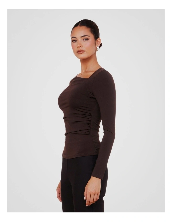 Mia Long Sleeve Top in Brown image 3