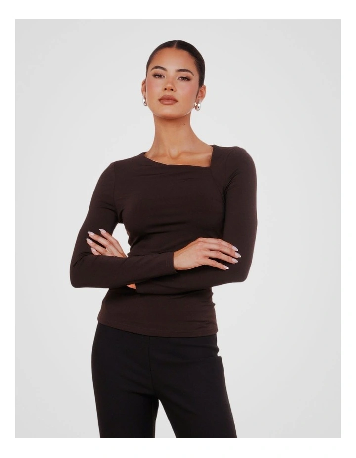 Mia Long Sleeve Top in Brown image 4