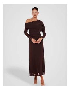 Stella Off Shoulder Maxi Dress in Brown