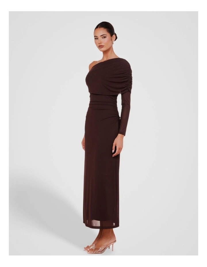 Stella Off Shoulder Maxi Dress in Brown image 3