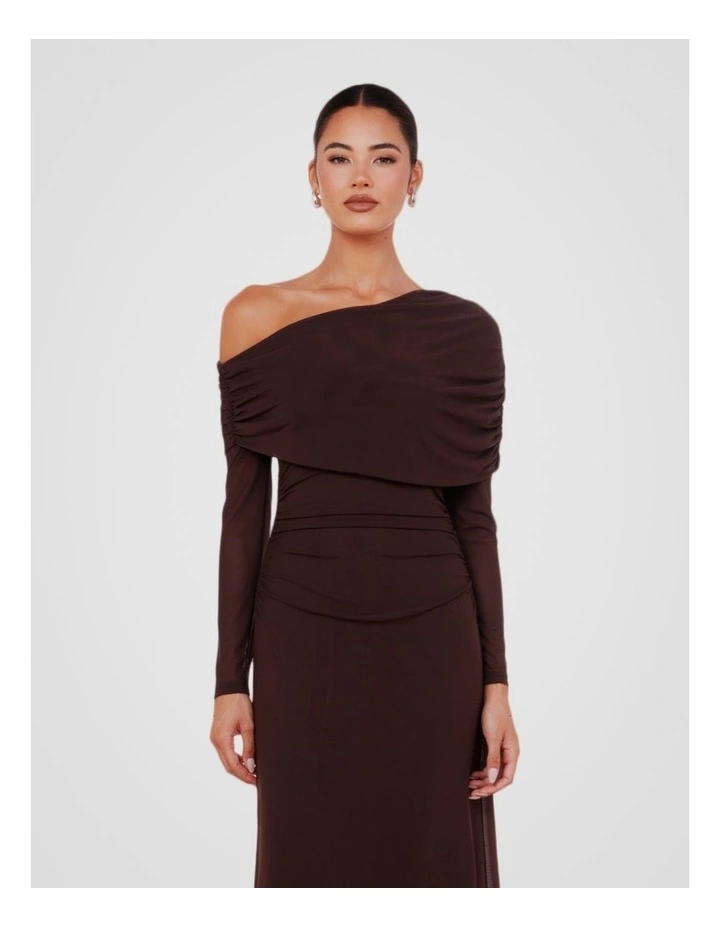 Stella Off Shoulder Maxi Dress in Brown image 4