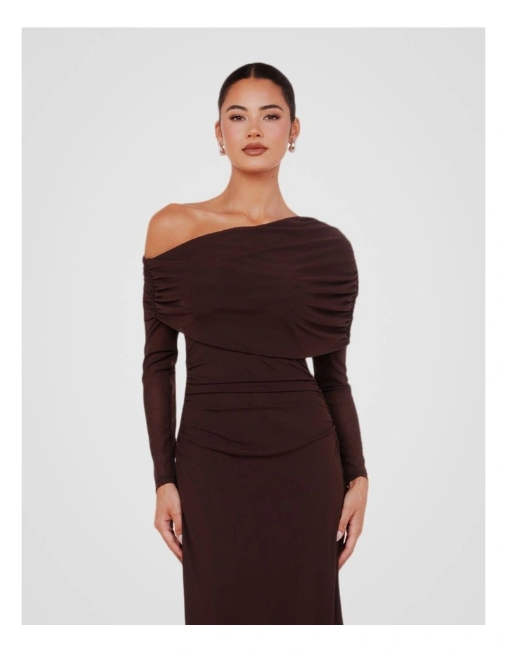 Stella Off Shoulder Maxi Dress in Brown image 5