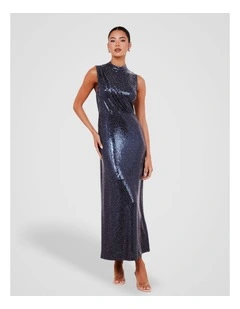 Finn High Neck Maxi Dress in Blue