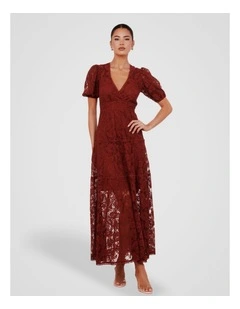 Everett Puff Sleeve Maxi Dress in Burgundy