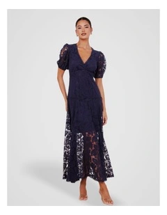 Everett Puff Sleeve Maxi Dress in Navy