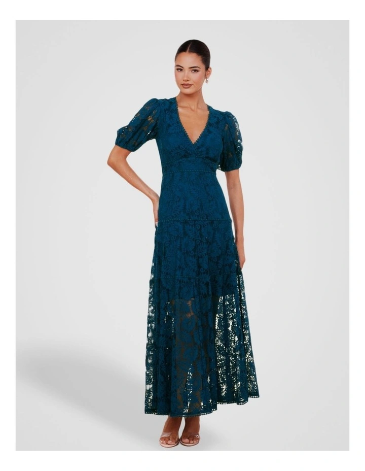 Everett Puff Sleeve Maxi Dress in Teal image 1