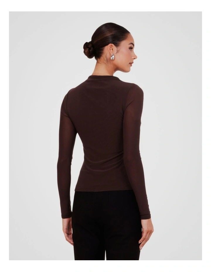 Louiza Gathered Mesh Top in Brown image 2