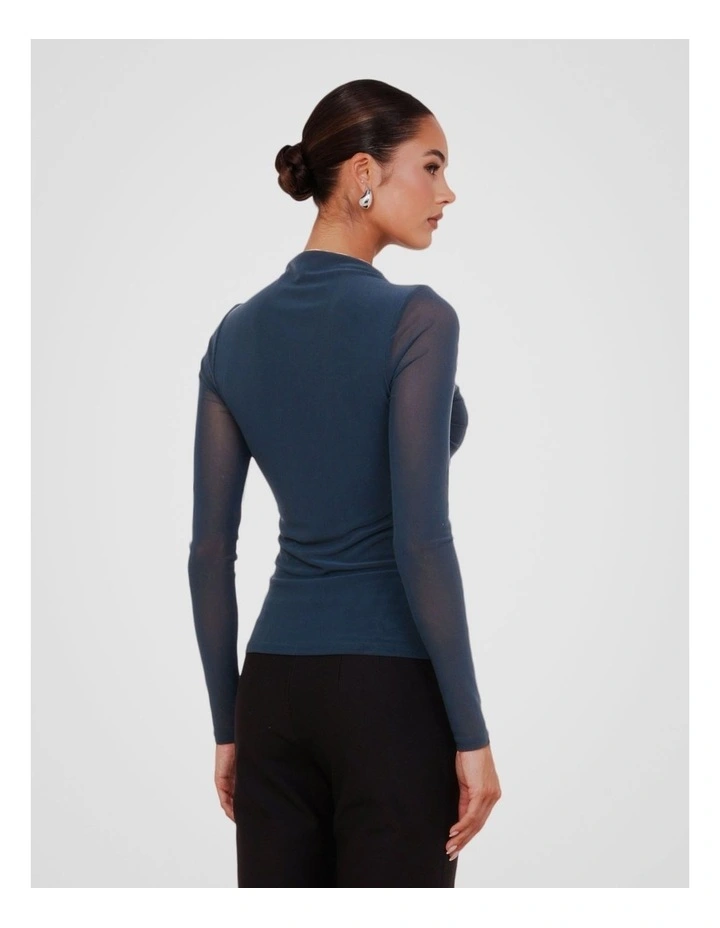Louiza Gathered Mesh Top in Teal image 2