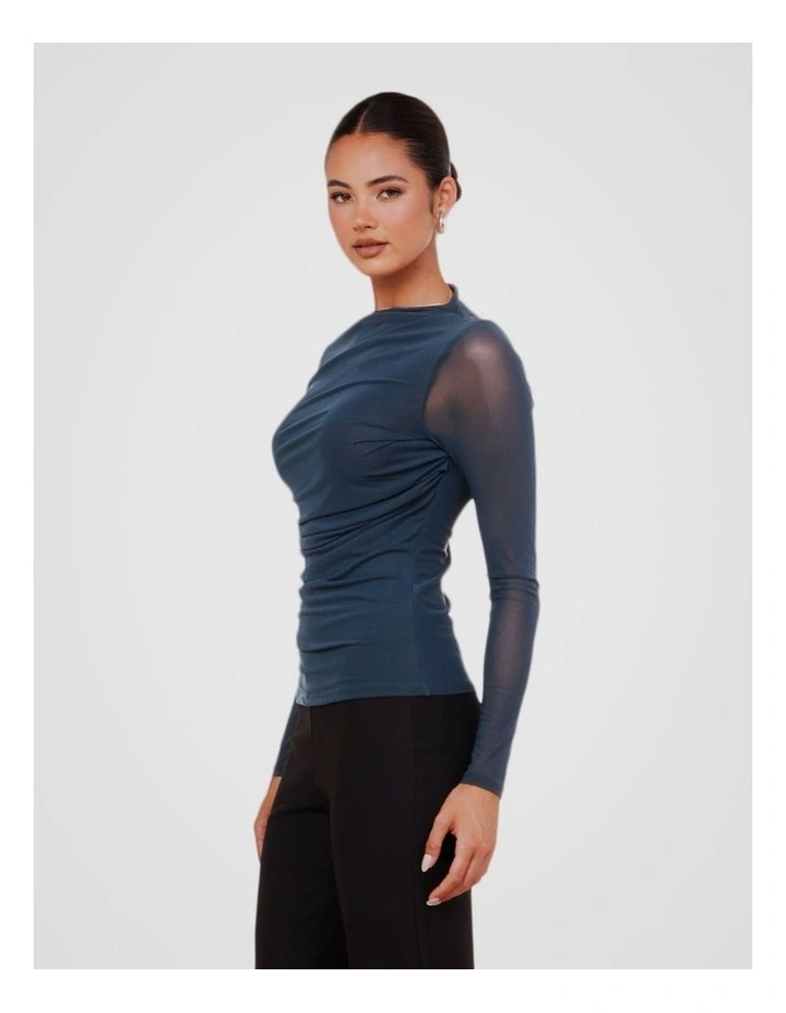 Louiza Gathered Mesh Top in Teal image 3