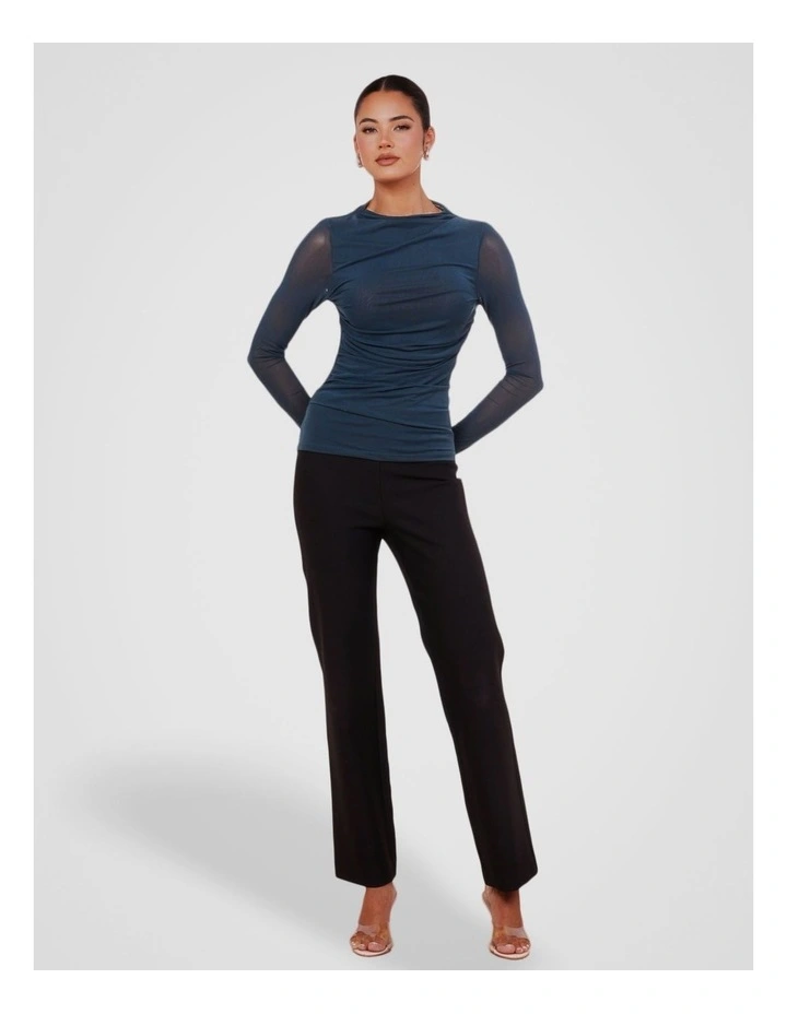 Louiza Gathered Mesh Top in Teal image 5