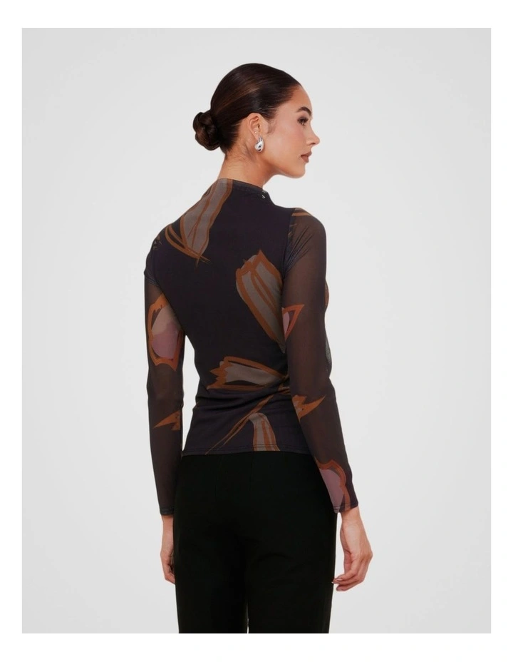 Mae Gathered Printed Mesh Top in Multi image 2