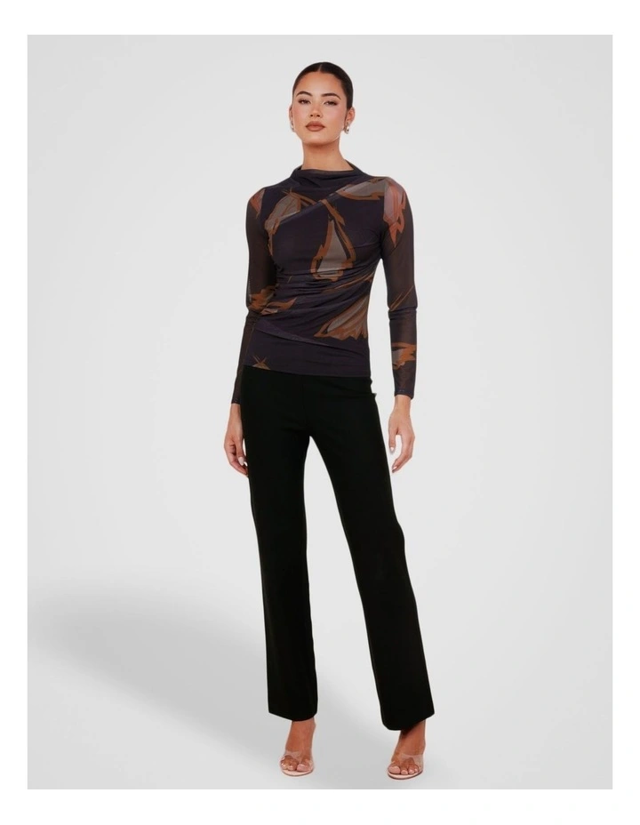 Mae Gathered Printed Mesh Top in Multi image 5