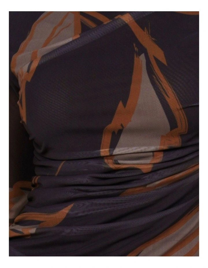 Mae Gathered Printed Mesh Top in Multi image 6