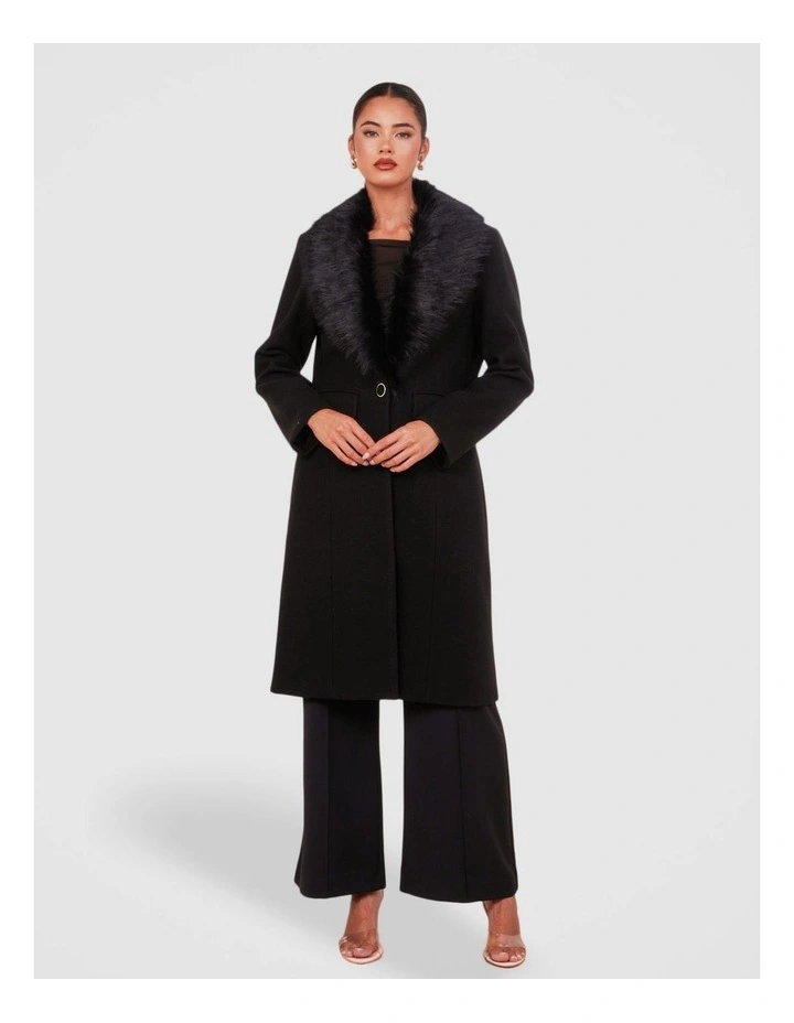 Olsen Fur Collar Coat in Brown image 1