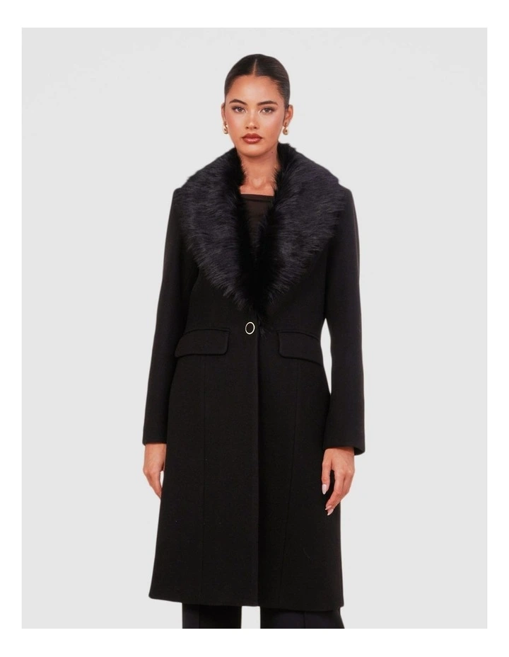Olsen Fur Collar Coat in Brown image 4