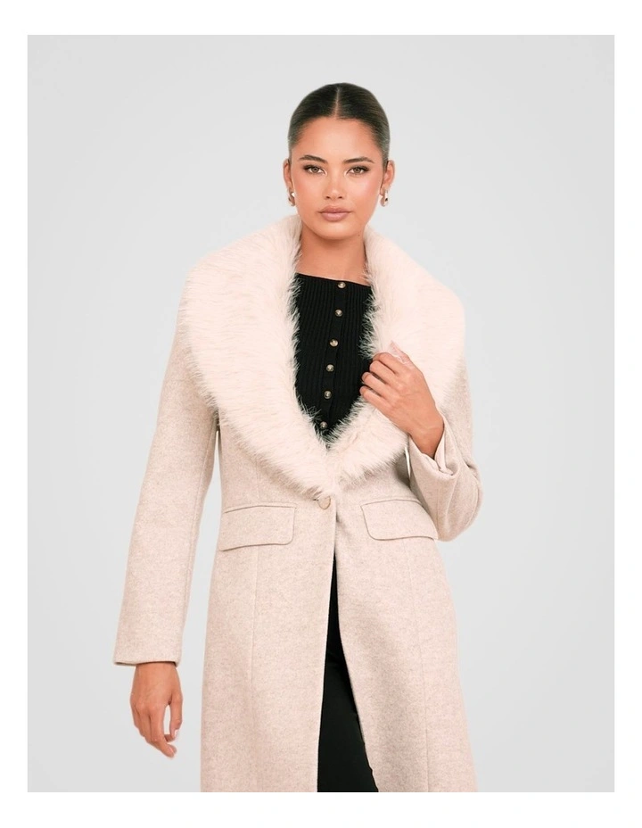 Olsen Fur Collar Coat in Sand image 5