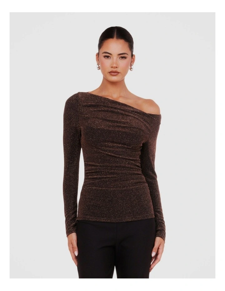 Vera Boat Neck Metallic Top in Black image 1