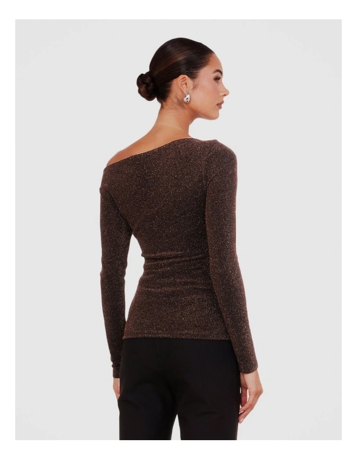 Vera Boat Neck Metallic Top in Black image 2