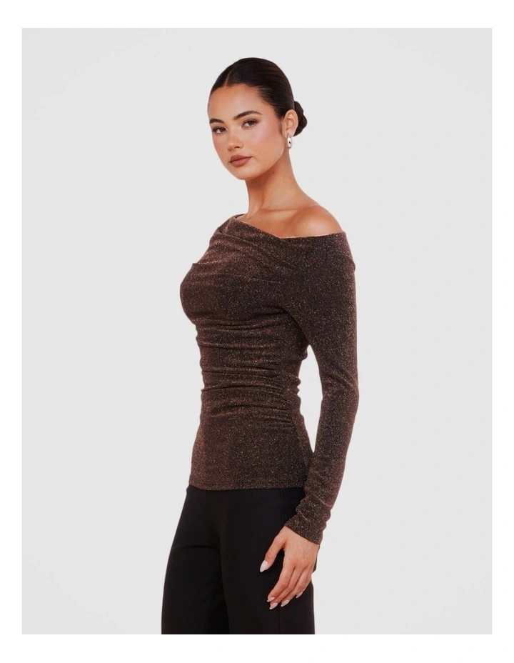 Vera Boat Neck Metallic Top in Black image 3