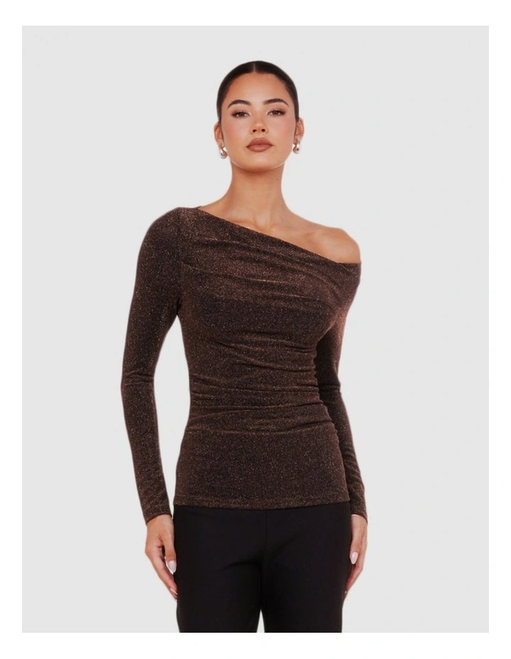 Vera Boat Neck Metallic Top in Black image 4