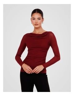Winnie Boat Neck Mesh Top in Burgundy