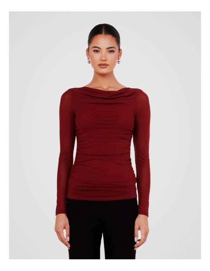 Winnie Boat Neck Mesh Top in Burgundy image 4