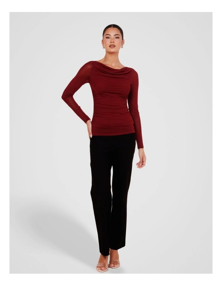 Winnie Boat Neck Mesh Top in Burgundy image 5