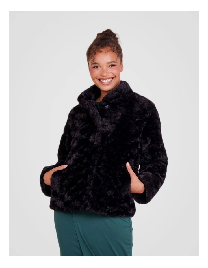 Faith Faux Fur Jacket in Black image 4