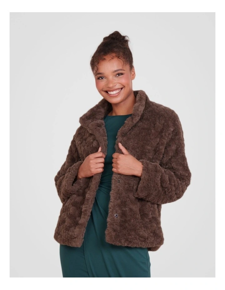 Faith Faux Fur Jacket in Brown image 1