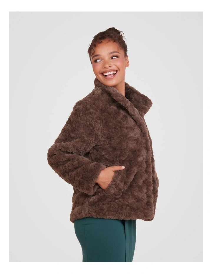 Faith Faux Fur Jacket in Brown image 3