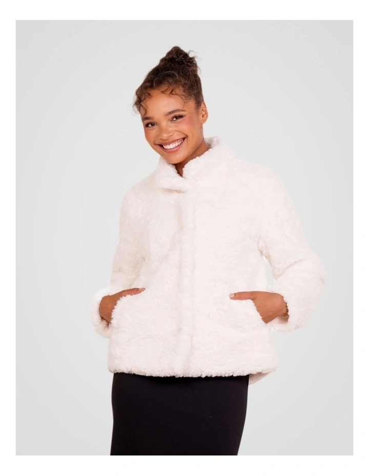 Faith Faux Fur Jacket in Ivory image 4