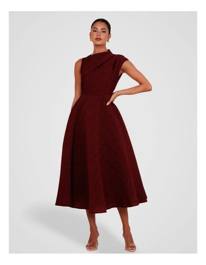 Marlo High Neck Midi Dress in Burgundy image 1
